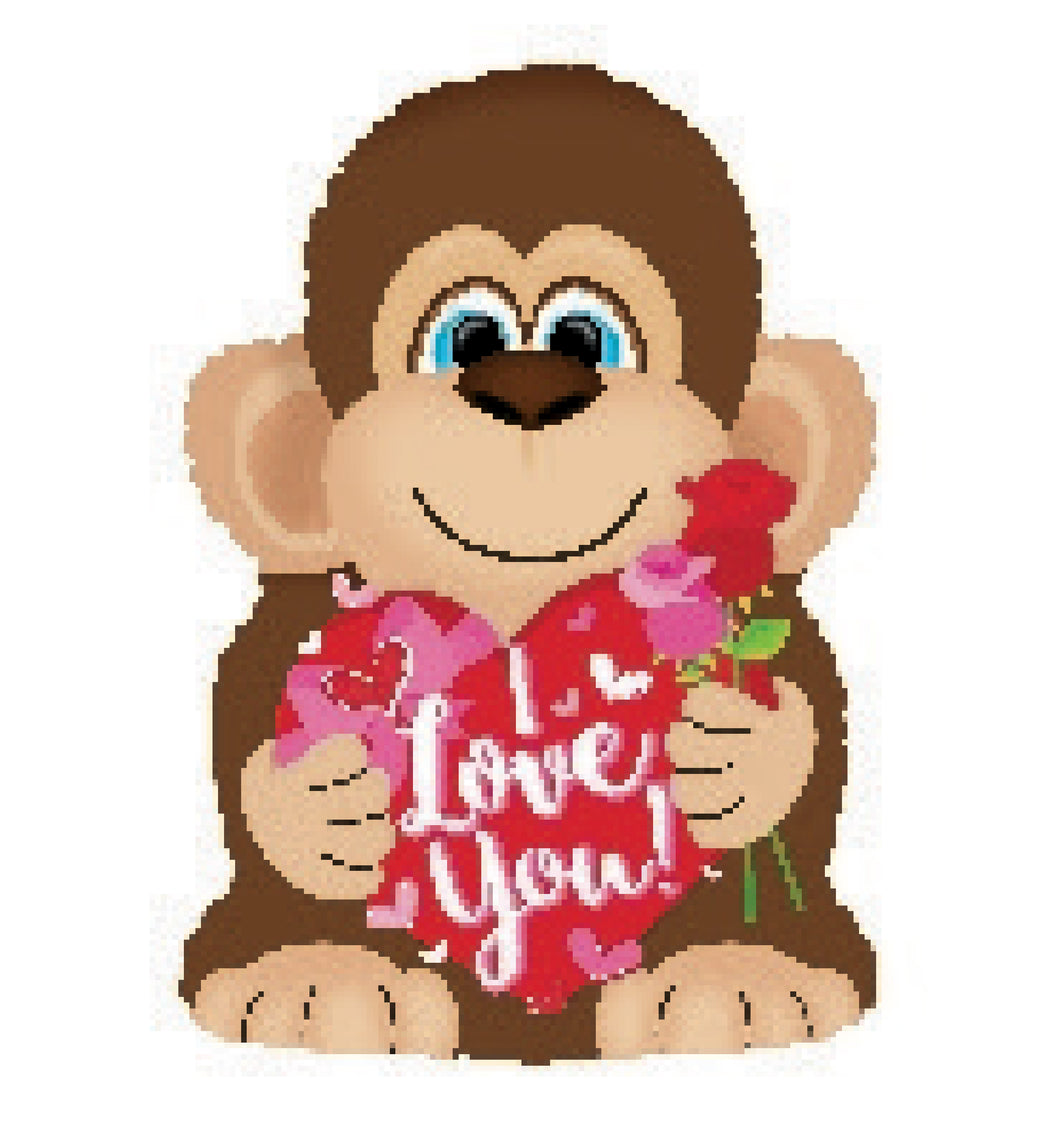 Love You Holding Roses Monkey